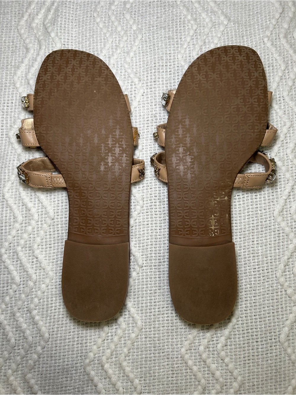 Sam Edelman Brown and Tan Crystal-Embellished Slide Sandals - Picture 2 of 6